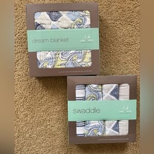 aden + anais Dream Blanket and Swaddle Set - Blue, Gray, and Yellow